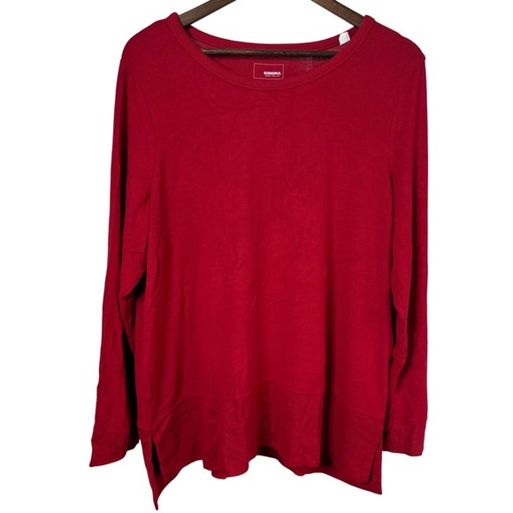 Sonoma Tops - SONOMA Women XL Red Crew Neck Split Hem Top Casual Minimalist Holiday Normcore